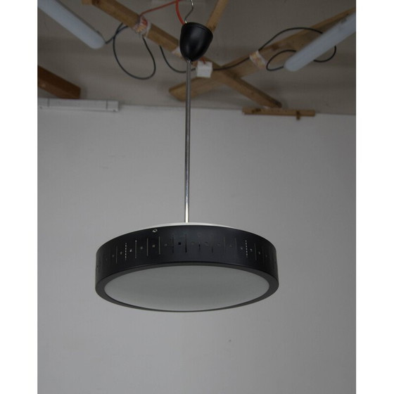 Image 1 of Vintage zwart-witte kroonluchter in glas en metaal, Tsjecho-Slowakije 1960