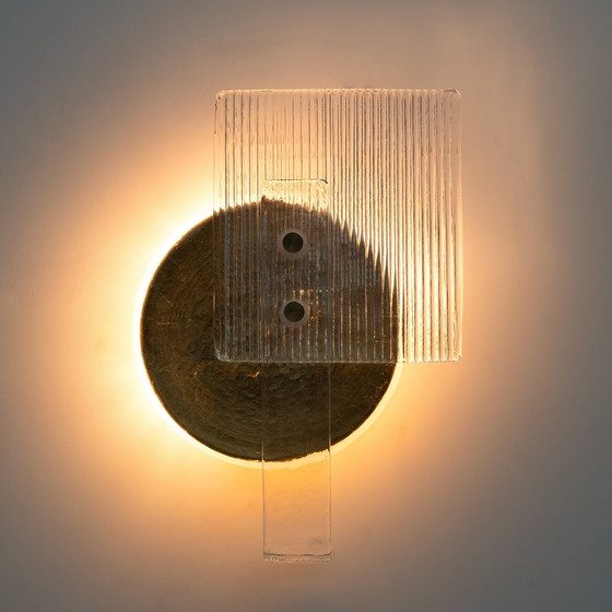 Image 1 of Paar Art Deco Murano glazen wandlampen met gouden textuur, Italië, 21ste eeuw