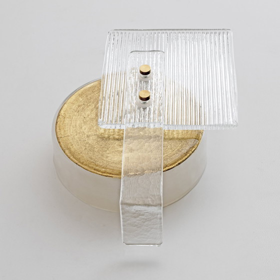 Image 1 of Paar Art Deco Murano glazen wandlampen met gouden textuur, Italië, 21ste eeuw