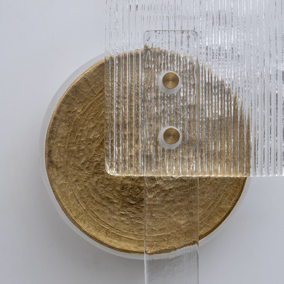 Image 1 of Paar Art Deco Murano glazen wandlampen met gouden textuur, Italië, 21ste eeuw