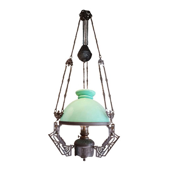 Image 1 of Art Nouveau Verstelbaar Tegengewicht Olie Hanglamp