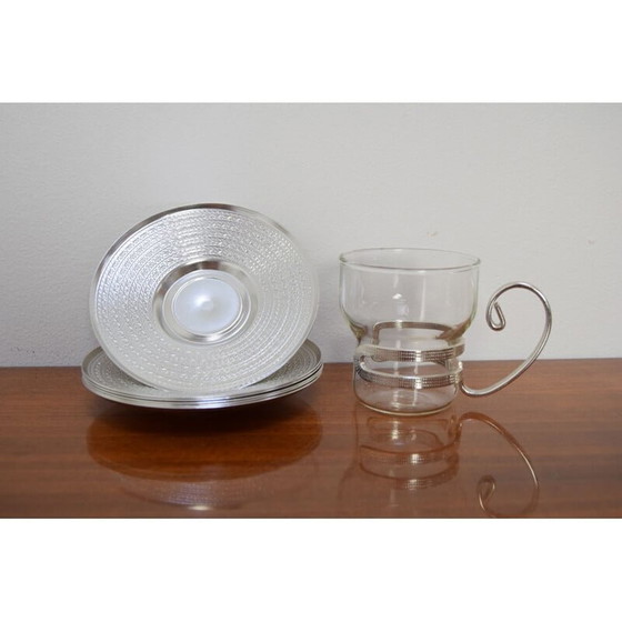 Image 1 of Set vintage glazen en metalen keukenglazen, Tsjecho-Slowakije 1960