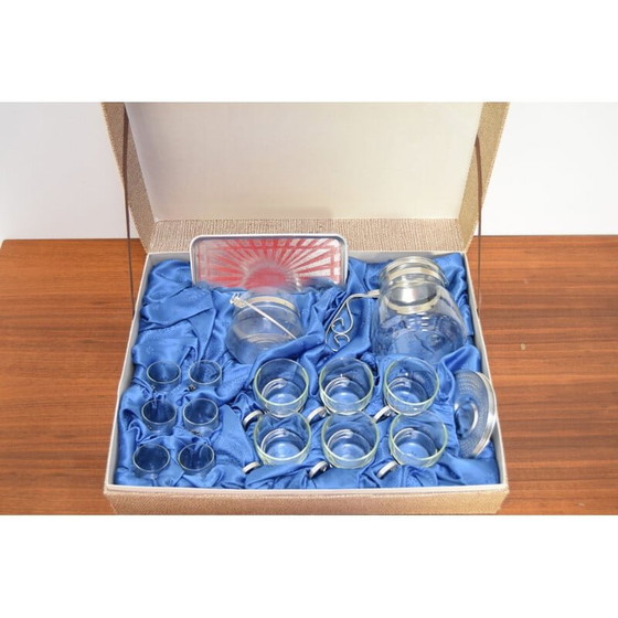 Image 1 of Set vintage glazen en metalen keukenglazen, Tsjecho-Slowakije 1960