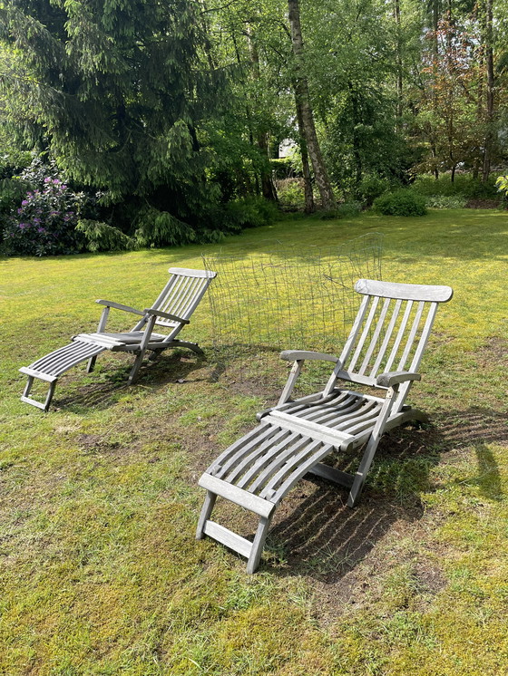 Image 1 of 2x Teakhouten deckchairs merk queen mary