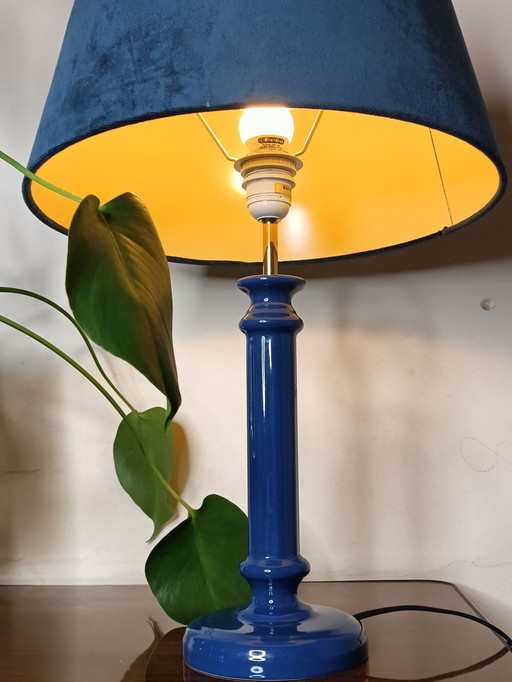 Grote Vintage Keramieken Koningsblauwe Lamp 