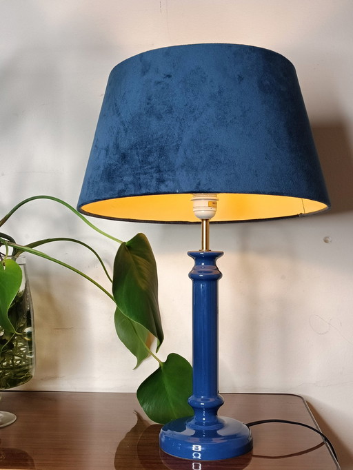 Grote Vintage Keramieken Koningsblauwe Lamp 