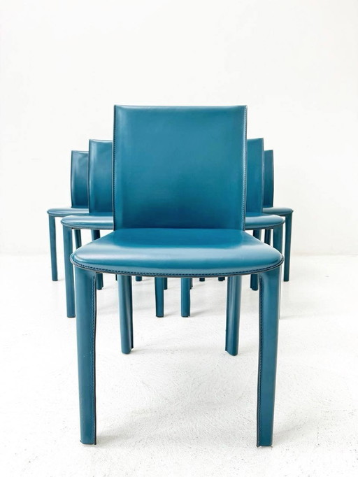 Set van 6 Italiaanse leren stoelen van Arper, jaren 1980