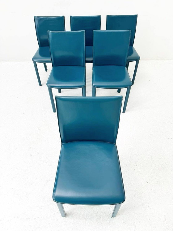 Image 1 of Set van 6 Italiaanse leren stoelen van Arper, jaren 1980