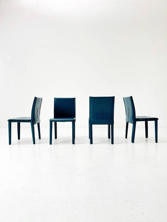 Image 1 of Set van 6 Italiaanse leren stoelen van Arper, jaren 1980