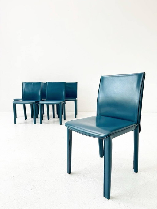 Set van 6 Italiaanse leren stoelen van Arper, jaren 1980