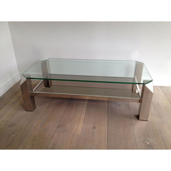 Image 1 of Vintage salontafel van chroom en glas, 1950