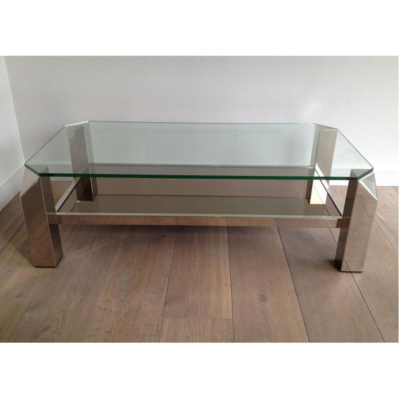 Image 1 of Vintage salontafel van chroom en glas, 1950