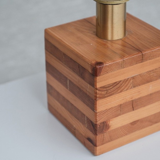 Image 1 of Vintage vierkante grenen tafellamp, Italië