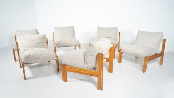 Image 1 of Mid Century Moderne Stoelen, Italië, 1960S - Grenenhout, Nieuwe Bekleding - Verkocht Per Paar