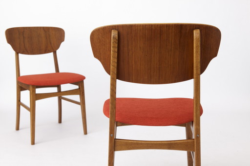 2 van 6 vintage eetkamerstoelen 1960S - teak en eiken, Deens ontwerp