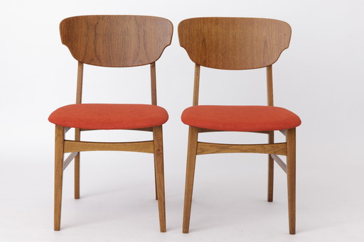 2 van 6 vintage eetkamerstoelen 1960S - teak en eiken, Deens ontwerp