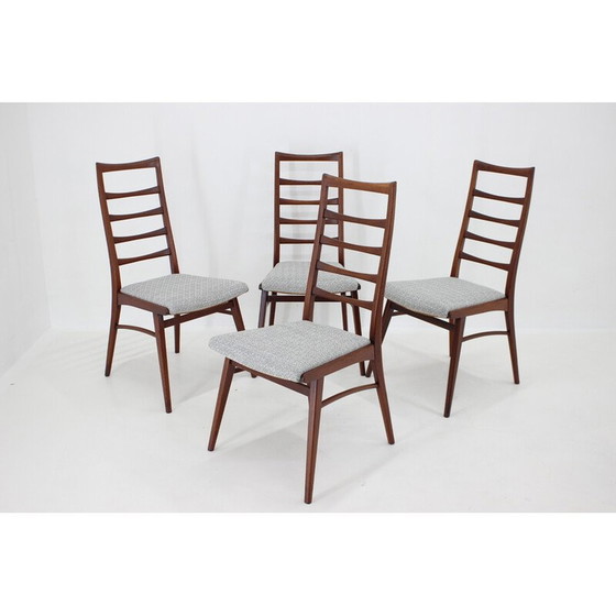 Image 1 of Set van 4 vintage teakhouten en stoffen eetkamerstoelen, Duitsland 1960