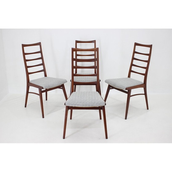 Image 1 of Set van 4 vintage teakhouten en stoffen eetkamerstoelen, Duitsland 1960