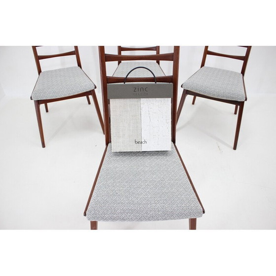 Image 1 of Set van 4 vintage teakhouten en stoffen eetkamerstoelen, Duitsland 1960