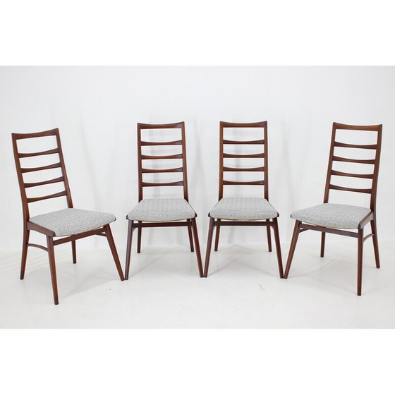 Image 1 of Set van 4 vintage teakhouten en stoffen eetkamerstoelen, Duitsland 1960