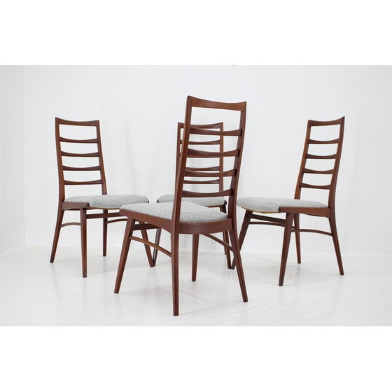 Image 1 of Set van 4 vintage teakhouten en stoffen eetkamerstoelen, Duitsland 1960