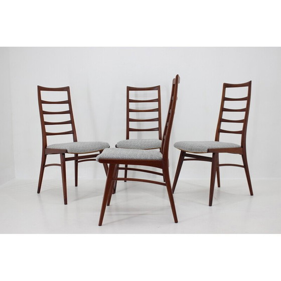 Image 1 of Set van 4 vintage teakhouten en stoffen eetkamerstoelen, Duitsland 1960