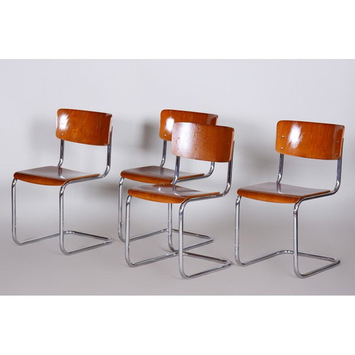 Set van 4 vintage beukenhouten stoelen, Duitsland 1930