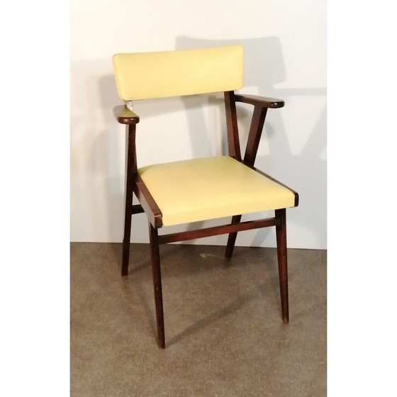 Image 1 of Vintage brugfauteuil in beuken en kunstleer, 1950