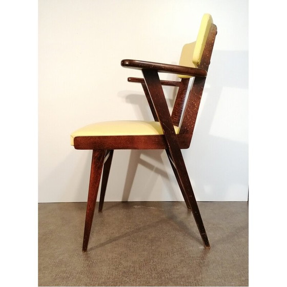 Image 1 of Vintage brugfauteuil in beuken en kunstleer, 1950