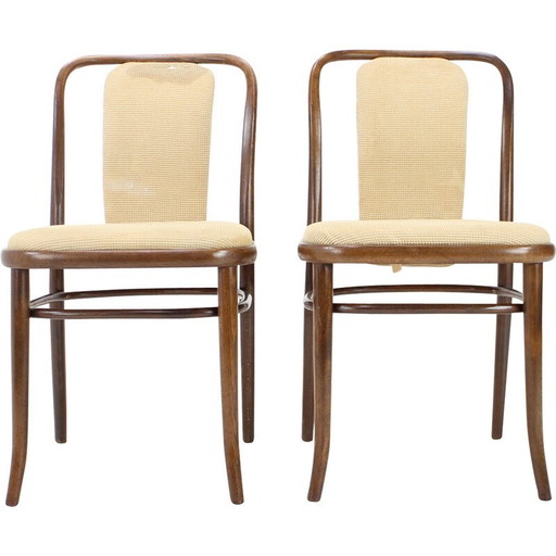 Paar vintage Ton stoelen van hout en stof, Tsjecho-Slowakije 1980
