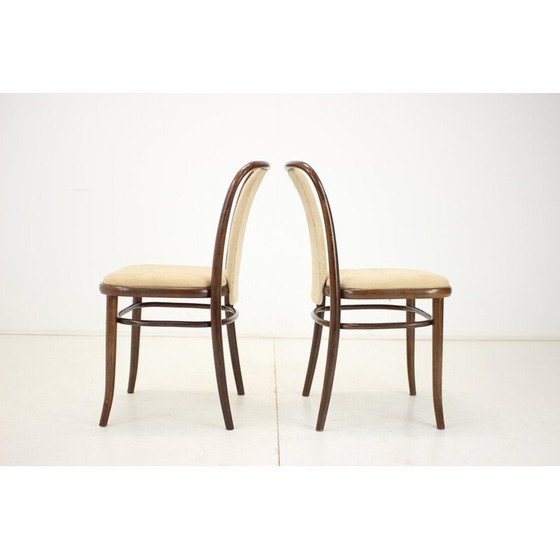 Image 1 of Paar vintage Ton stoelen van hout en stof, Tsjecho-Slowakije 1980
