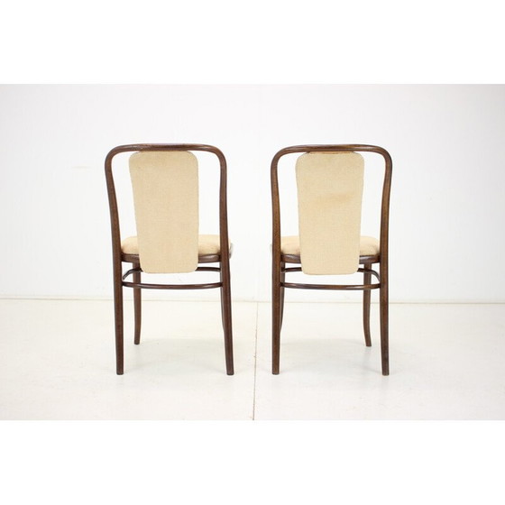 Image 1 of Paar vintage Ton stoelen van hout en stof, Tsjecho-Slowakije 1980