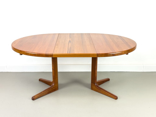 Deense ronde teakhouten eettafel met verlengstuk, 1970S