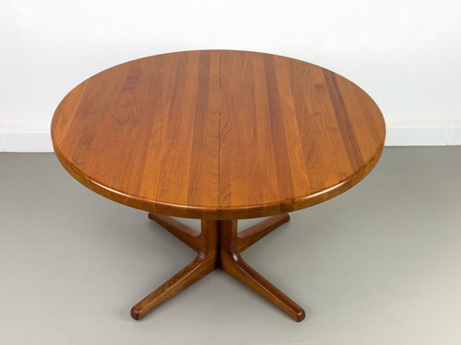 Deense ronde teakhouten eettafel met verlengstuk, 1970S