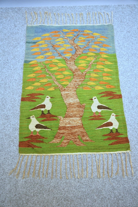 Image 1 of Scandinavisch kunsttapijt met vogelmotief, jaren 1970