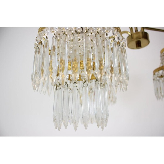 Image 1 of Vintage kroonluchter van messing en kristal uit Zeleznobrodské Sklo, Tsjecho-Slowakije 1950