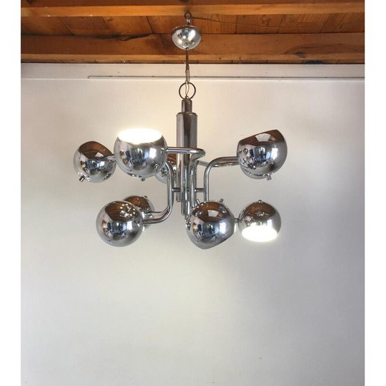 Image 1 of Vintage verchroomde metalen kroonluchter, 1960