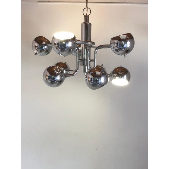 Image 1 of Vintage verchroomde metalen kroonluchter, 1960
