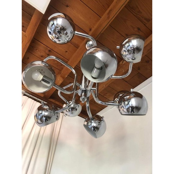 Image 1 of Vintage verchroomde metalen kroonluchter, 1960