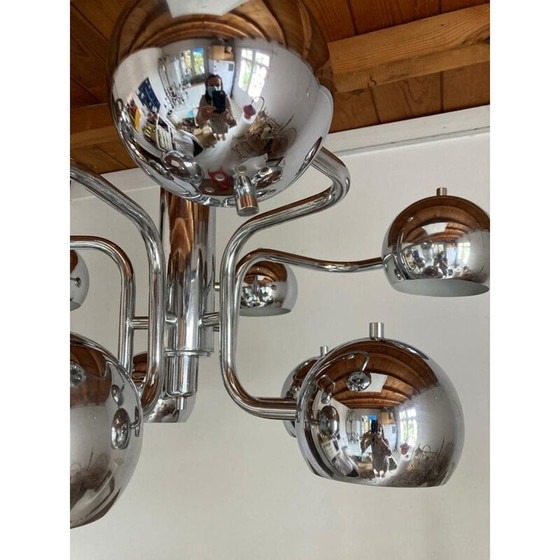 Image 1 of Vintage verchroomde metalen kroonluchter, 1960