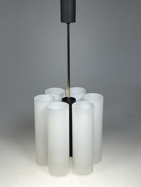 Image 1 of Hanglamp / Kroonluchter, Melkglazen Kokers, Duitsland 1970'S