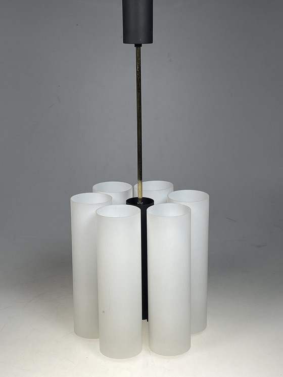 Image 1 of Hanglamp / Kroonluchter, Melkglazen Kokers, Duitsland 1970'S