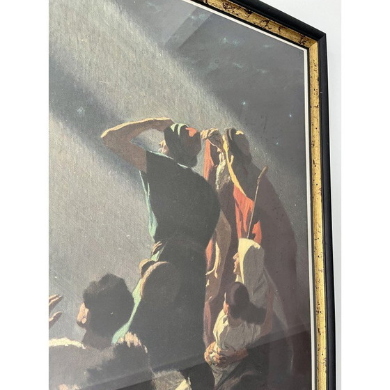 Image 1 of Vintage ingelijste prent van de aankondiging van engel Gabriël aan de herders