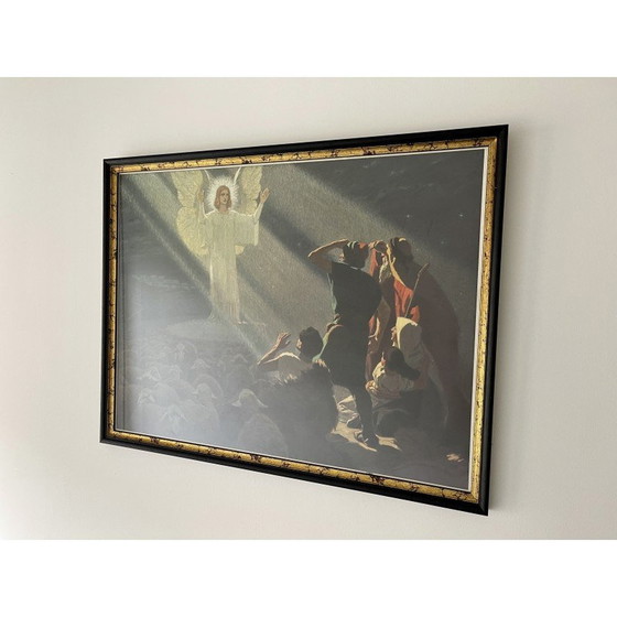 Image 1 of Vintage ingelijste prent van de aankondiging van engel Gabriël aan de herders