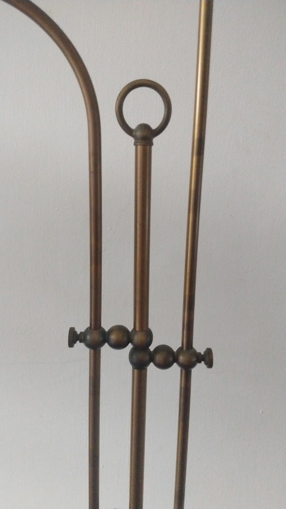Image 1 of Vintage Messing Vloerlamp Met Metalen Emaille Kappen