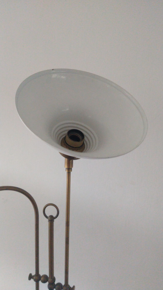 Image 1 of Vintage Messing Vloerlamp Met Metalen Emaille Kappen