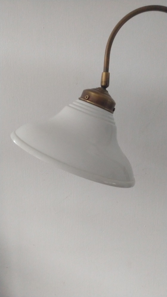Image 1 of Vintage Messing Vloerlamp Met Metalen Emaille Kappen