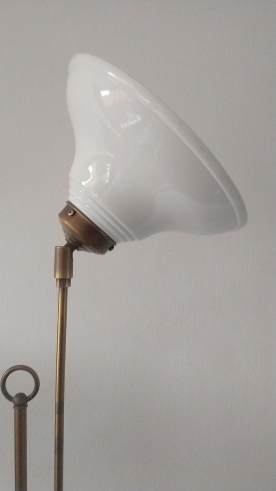 Image 1 of Vintage Messing Vloerlamp Met Metalen Emaille Kappen