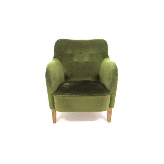 Image 1 of Vintage beuken en fluwelen fauteuil, Zweden 1950