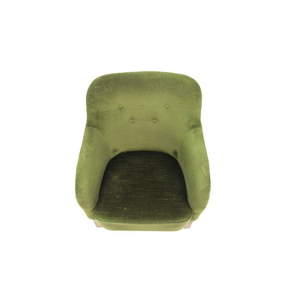 Image 1 of Vintage beuken en fluwelen fauteuil, Zweden 1950